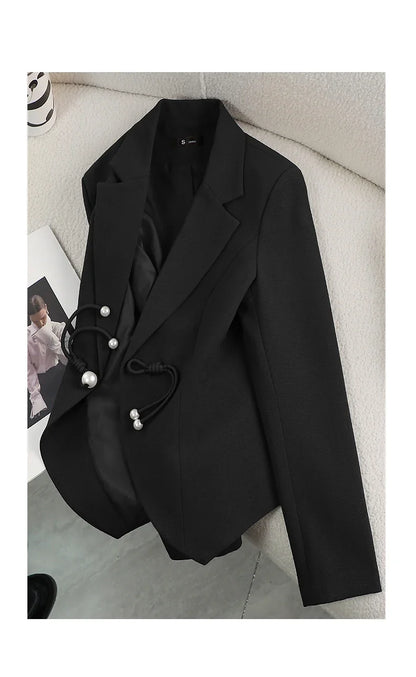 Elegant National Style Buckle Pants Suit  2024 Autumn New Professional Temperament Slim Blazer And Pants Office Ladies Work Wear