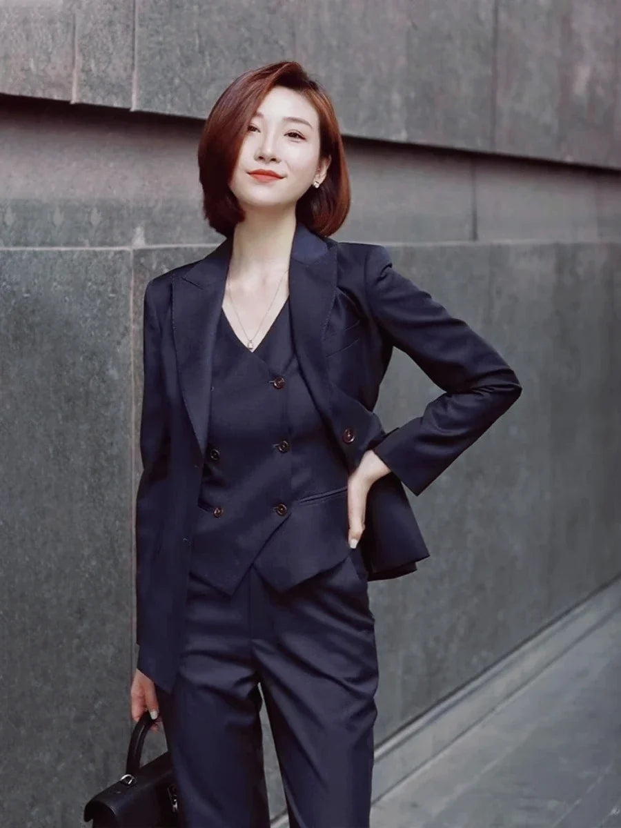 Peak Lapel Two Buttons Women Suits Spring Autumn Fashion Formal Solid Outfits Office Casual Daily Pants Suits Sets Three Piece
