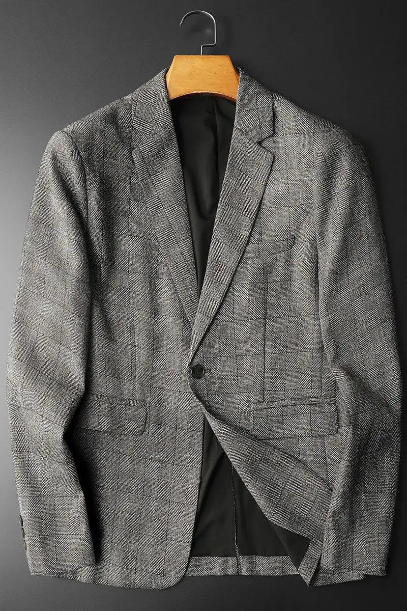 Spring Autumn Classic Checkered Suit Jacket Men Slim Fit Casual Business Office Uniform Formal Jacket Wedding Groom Men Blazers