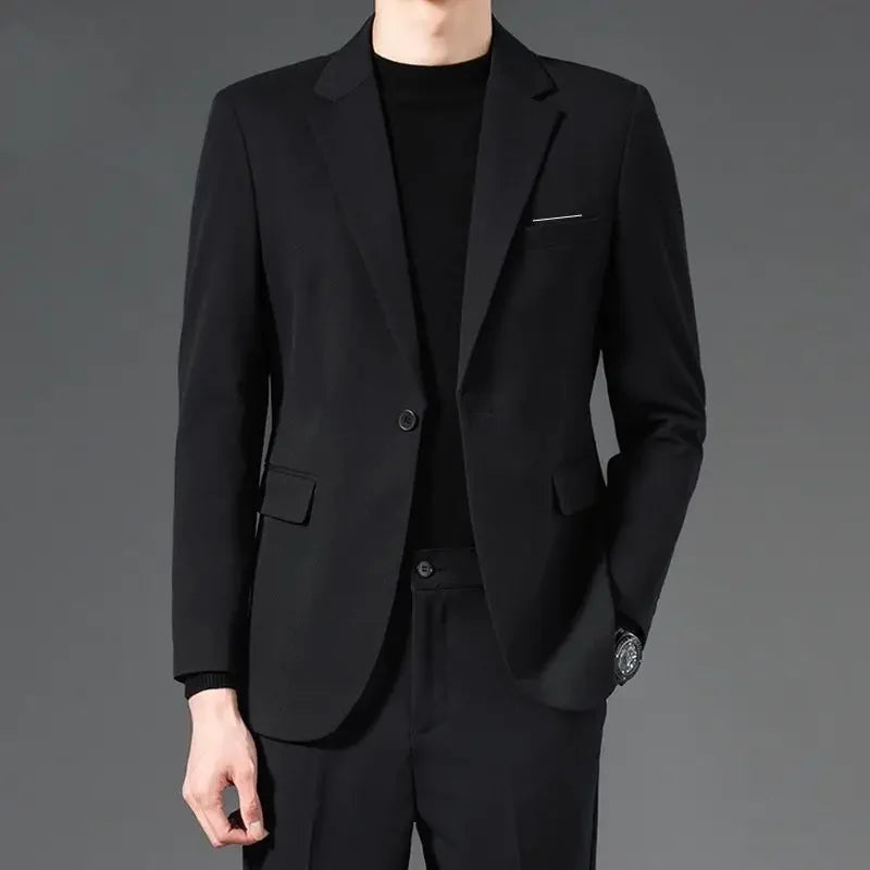 Men's Blazer Single Button Smart Casual Jacket — White & Black