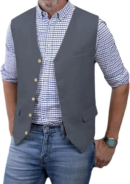 Men's Slim Fit Cotton Broadcloth Suit Vest for Men – Single Breasted Smart Casual Waistcoat for Weddings & Business Events