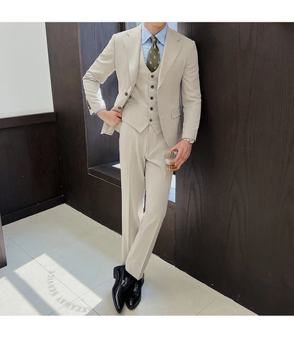 ( Jacket+Vest+Pants ) ltalian Style Luxury High-end Fashion Solid Color Mens Business Slim Suit 3Piece Set Groom Wedding Tuxedo