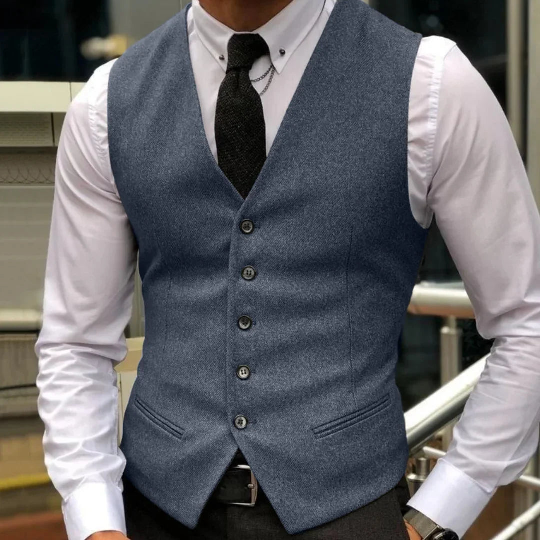 Men's Vest Herringbone Single Breasted Lapel Waistcoat for Wedding & Formal Occasions