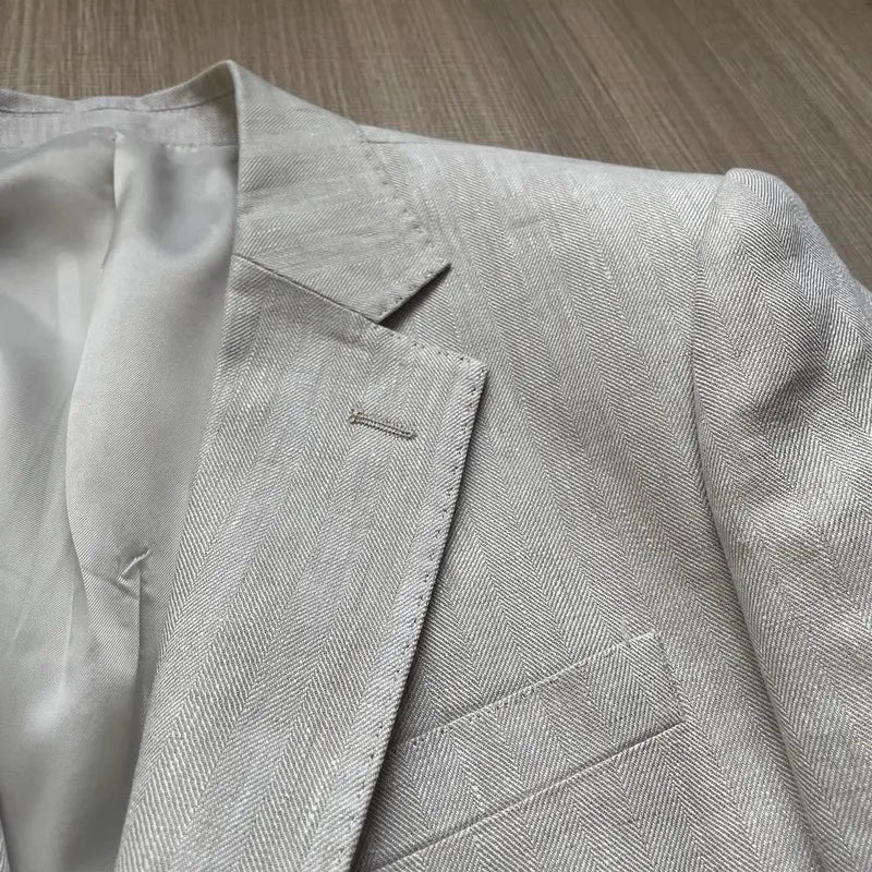 Men Thin Slim Fit Top Quality Beige White Linen Suits Matching Sets Spring Summer Comfortable Two Piece Set Casual Outfits 2025