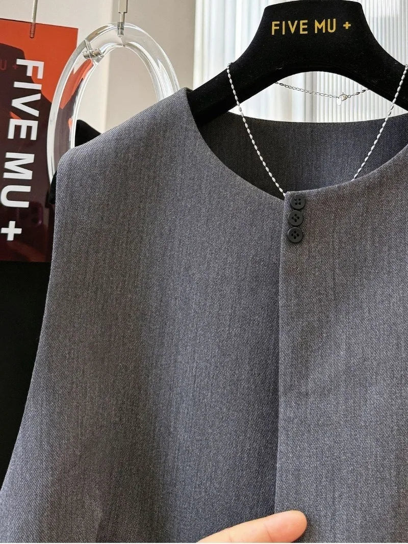 Women Blazer Vest New Spring Summer O-Neck Lined Coat Cardigan Sleeveless Jacket Casual Solid Short Suits Waistcoat Tank Tops