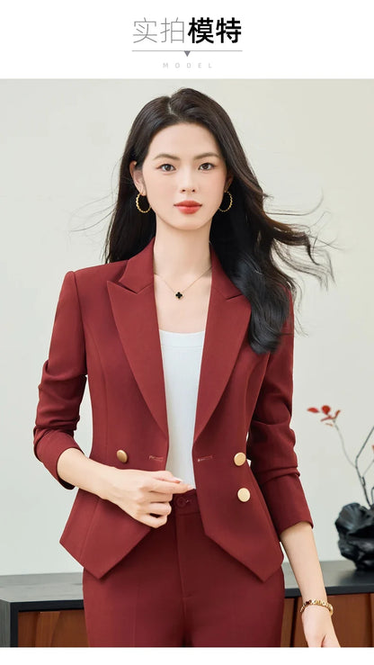 Fashionable professional women's clothing, high-quality two-piece pants + blazer, elegant temperament, beautiful charming