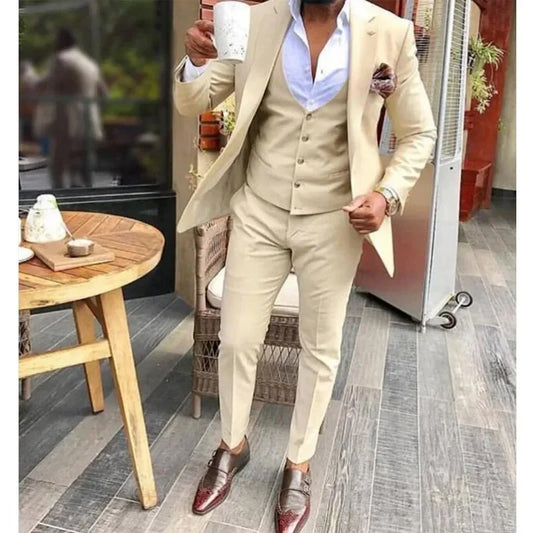 Champagne Men's Suit Smart Business Tuxedo Slim Fit Formal Wedding Groomsmen Blazer 3 Piece Costume Homme Pour Mariage