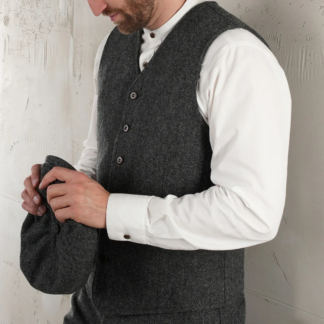 Men's Herringbone Vest for Weddings and Formal Occasions – Single-Breasted Waistcoat