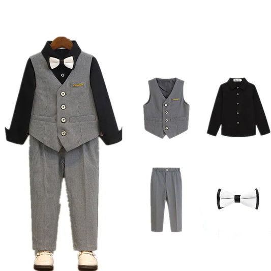 Flower Boys Suit For Wedding Spring Autumn Toddler Birthday Formal Dress Kids Piano Host Performance Outfits Boys Blazers Set