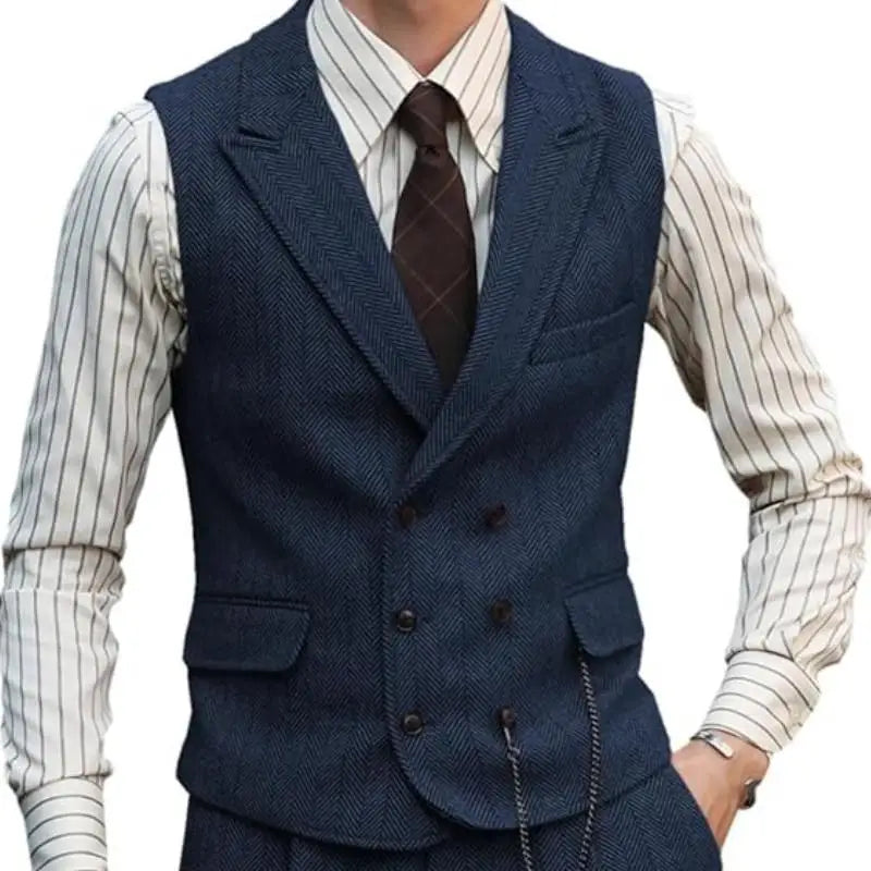Men's Double Breasted Dress Vest Smart Casual Waistcoat for Business and Formal Occasions