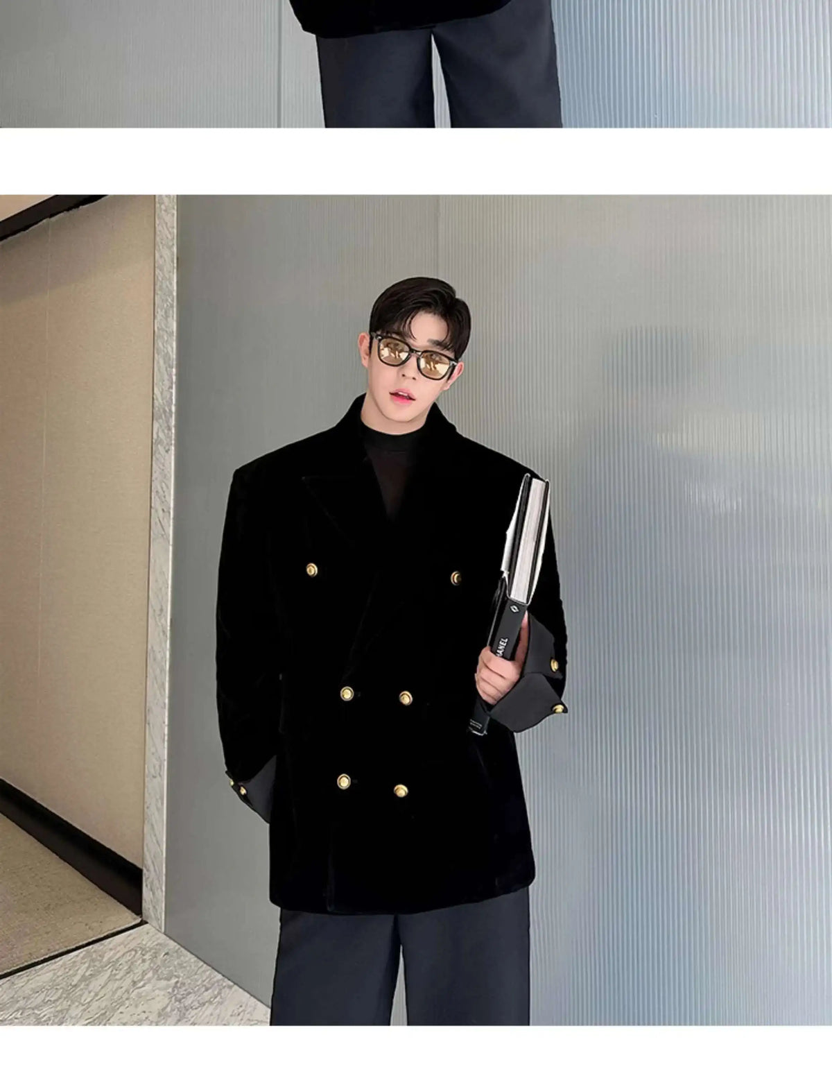 Double Breasted Korean High Quality Blazer Original Elegant Temperament Casual Male Suit Jackets Velvet New Coats LZ7346