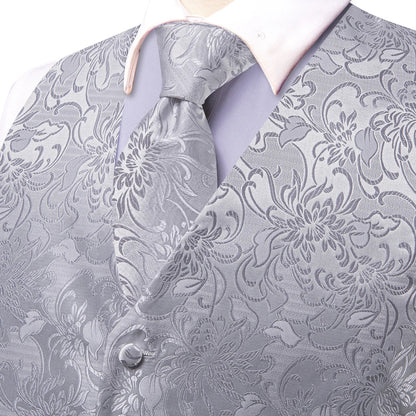 Men's Suit Vest Set – Floral Waistcoat with Tie, Hanky & Cufflinks for Weddings & Formal Events