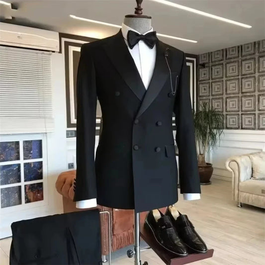 Men's Double Breasted Peaked Lapel Slim Fit Suit Set – Khaki & Black | Wedding & Formal Occasions