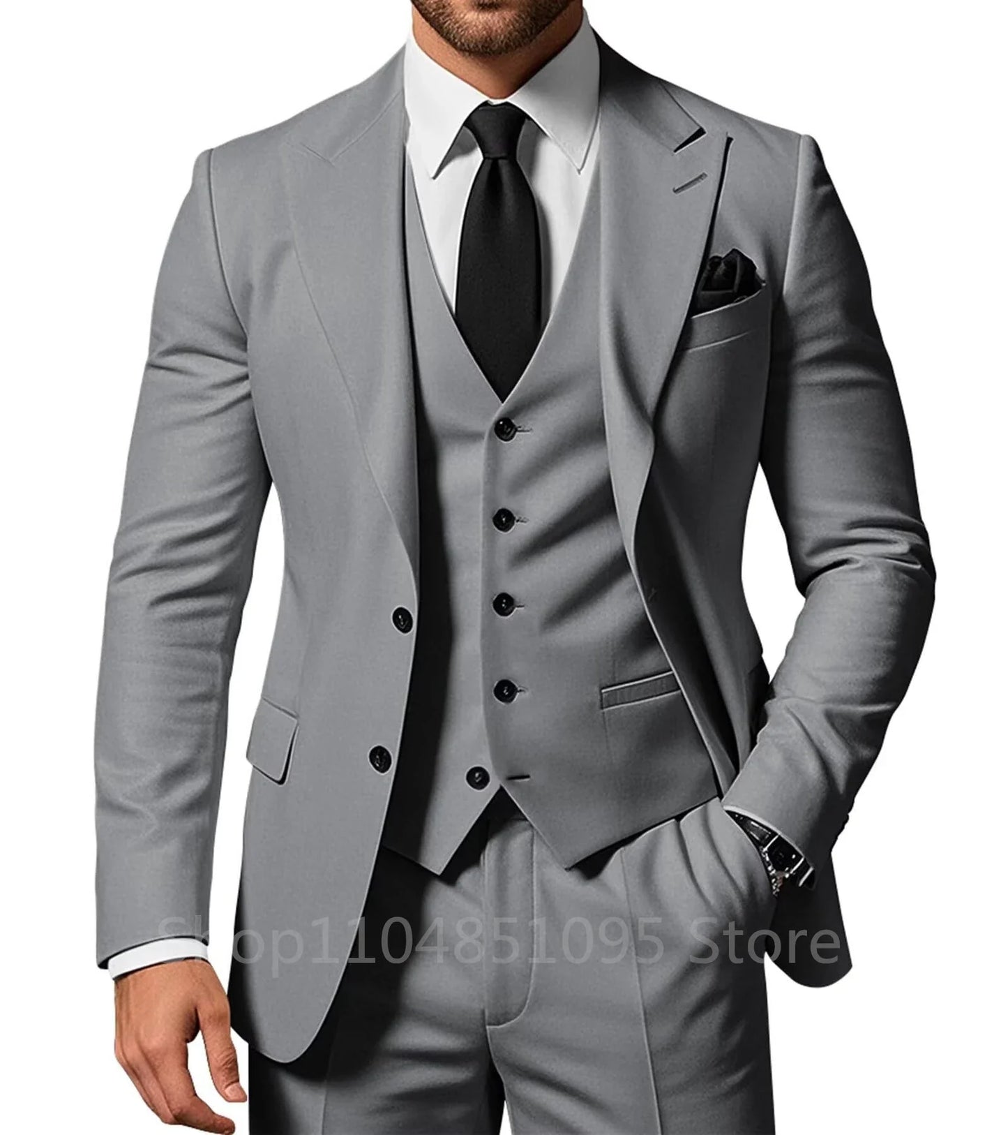 Elegant Slim Fit 3 Piece Wedding Suits for Men Best Man Groom Tuxedos Smart Casual Prom Business Office Blazer Set Costume Homme
