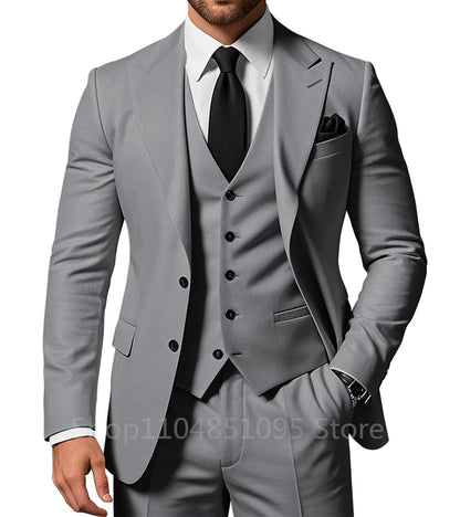 Elegant Slim Fit 3 Piece Wedding Suits for Men Best Man Groom Tuxedos Smart Casual Prom Business Office Blazer Set Costume Homme