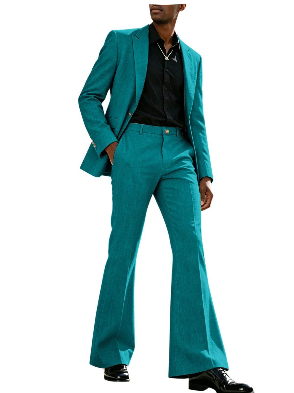 Men's 2-Piece Retro Flare Suit – Slim Fit Bell Bottom Blazer & Wide Leg Pants for Formal Occasions