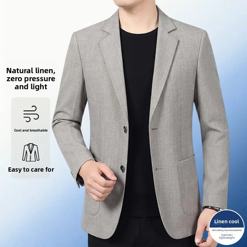 30% Linen Blazer - Stylish Business Formal Men's Suit with Gentleman British Style Trendy Breathable and Versatile Casual Blazer