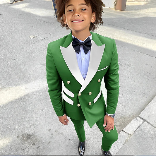 Boys Double Breasted Suits 2 Pieces Banquet Party Outfit,Formal Peak Lapel Suit Set Wedding Guest Clothes,Fast Ship Kids Tuxedo