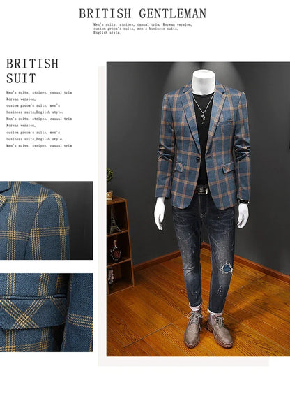 Top Quality Luxury Plaid Business Slim Fit Men Blazer Jacket 2024 Spring Autumn Casual Blazers For Men Elegant Dress Suit Jacket