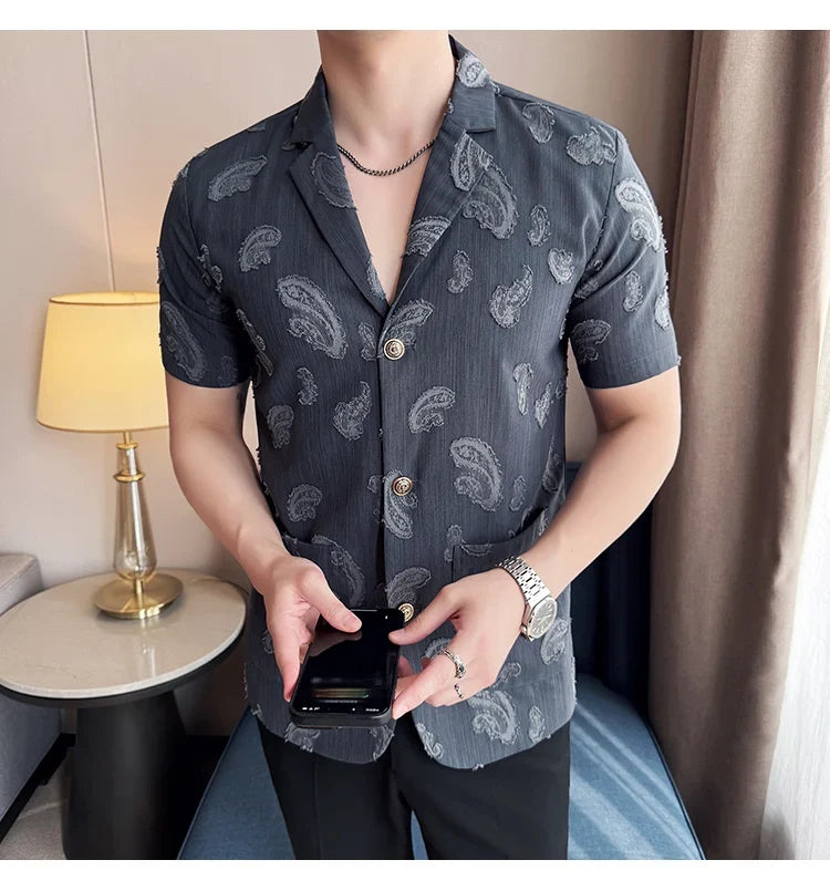 Summer Thin Ice Silk Without Lining Suit Coats 2025 New High-end Fashion Jacquard Casual Social Shirt Coat Men Clothing 4XL-M