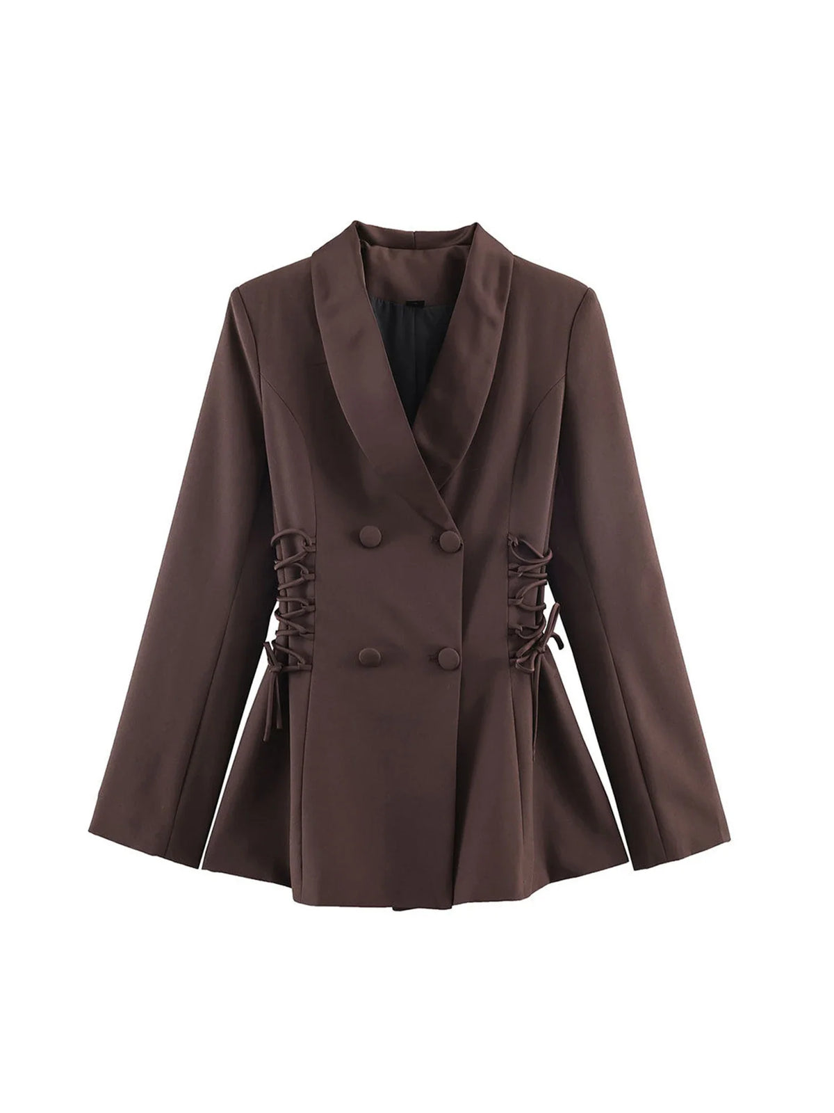 Women Brown Blazer Jacket Y2k 2000s Vintage Bandage Suit Coat Long Sleeve Double Breasted Oversize Outerwear Spring Autumn 2026