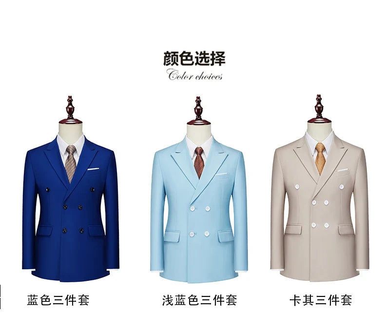 Men's Double Breasted Blazer – Formal Solid Color Suit Jacket for Weddings & Business