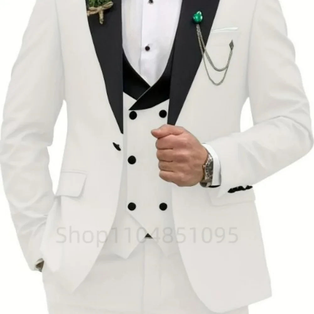 Costumes de mariage 3 pièces pour hommes, smoking de marié formel, coupe ajustée, décontracté, blazer à double boutonnage, gilet et pantalon pour fête