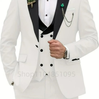 Costumes de mariage 3 pièces pour hommes, smoking de marié formel, coupe ajustée, décontracté, blazer à double boutonnage, gilet et pantalon pour fête