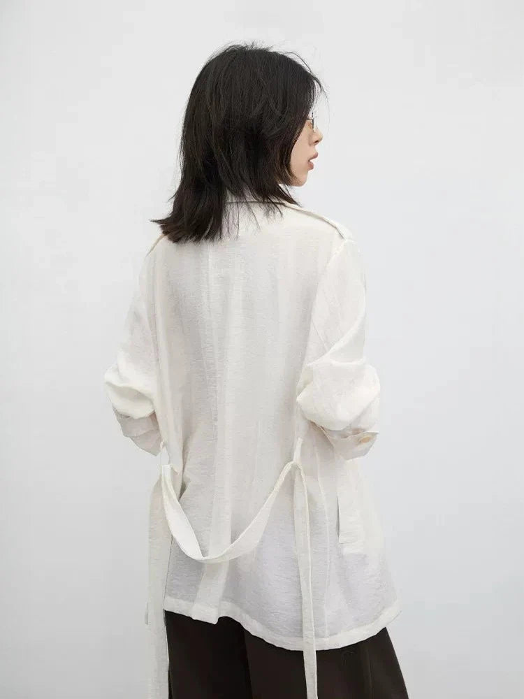 New Women Mid-length Trench Coats Loose Casual Oversized Double Breasted Office Ladies Blazer Jacket Spring Autumn