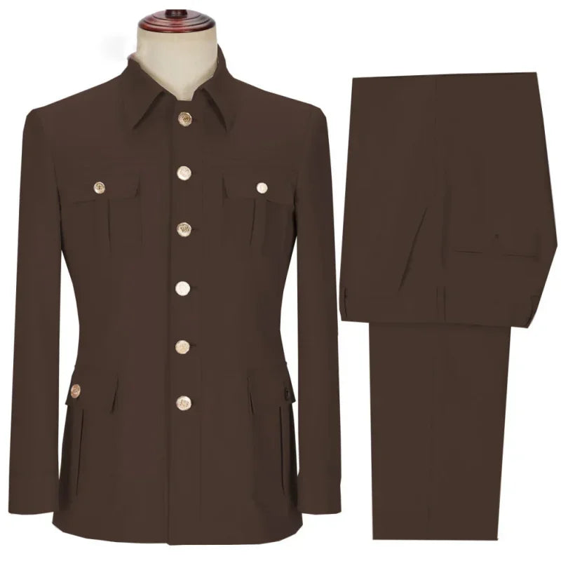 Men Suit 2 Pieces Beige Single Button With Pocket Solid For Wedding Banquet Birthday Party Business Work Jacket With Pants