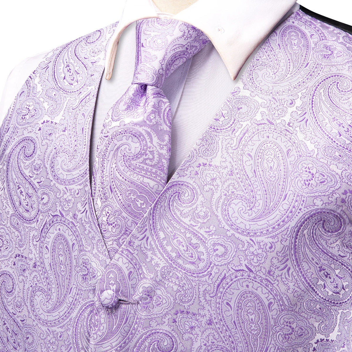 Men's Jacquard Floral Waistcoat Set with Tie, Pocket Square & Cufflinks – Purple Paisley, Wedding & Business