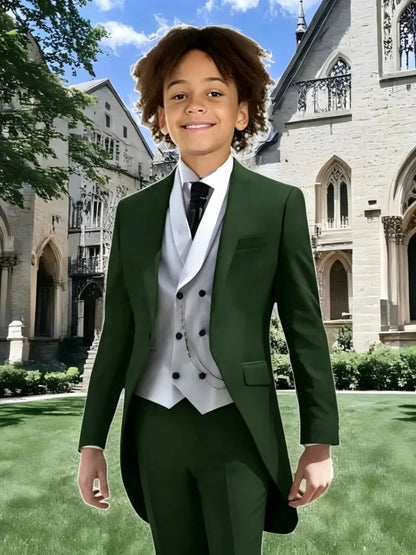 High Quality Boys Formal Tailcoat Vest Pants 3 Pieces Banquet Party Wear Smart Handsome Kids Slim Fit Suit Set Wedding Tuxedo