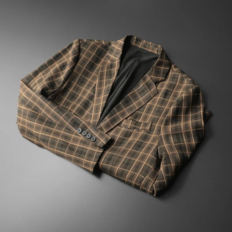 2025 Spring Classic Checkered Suit Jacket Men High End Business Casual Blazers Streetwear Social Wedding Groom Dress Blazer
