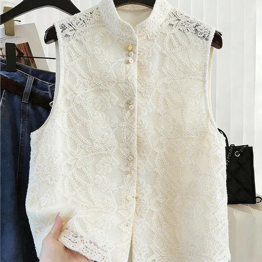 Women's New Chinese Style Vest 2026 New Spring Stand Collar Lace Sleeveless Jacket Ladies Vest Tops Female Waistcoat Outerwear