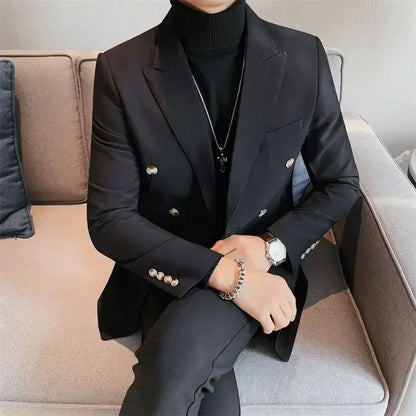 Men's Double Breasted Blazer Korean Style for Banquet and Business