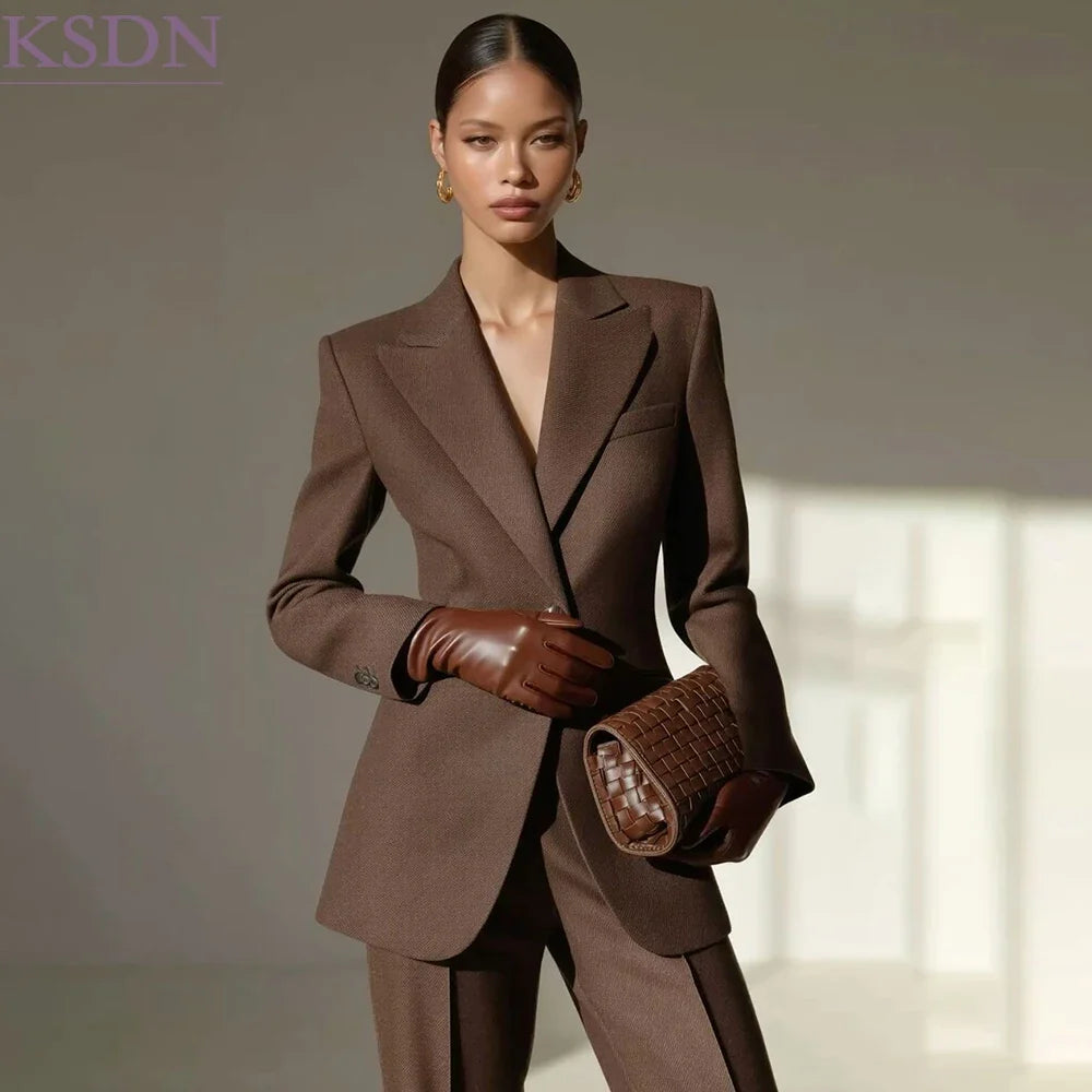 High Quality Brown Women Suits Formal Business Single Breasted Notch Lapel Slim Fit 2 Piece Jacket Pants Customzied Blazer