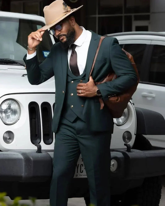 Fashion Autumn Dark Green 3 Piece Men Suit High Quality Tuxedos For Formal Business Blazer For Men Slim Fit Custom Costume Homme