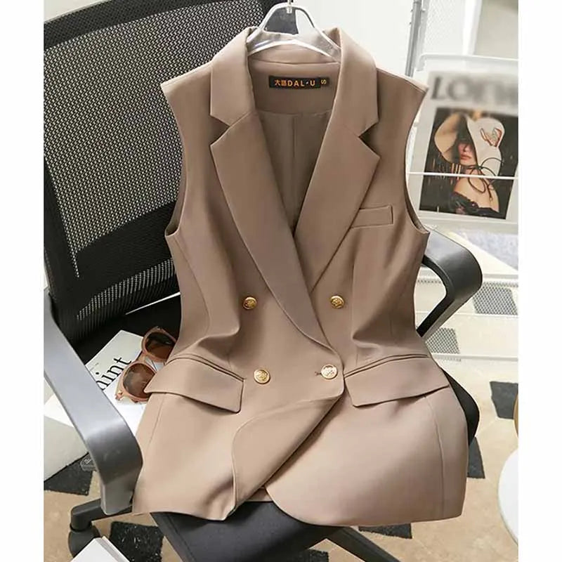 Women Spring Suit Jacket With Lined Waistcoat Female Korean Solid Color Loose Double Breasted Casual Blazers Vest Tops Jacket