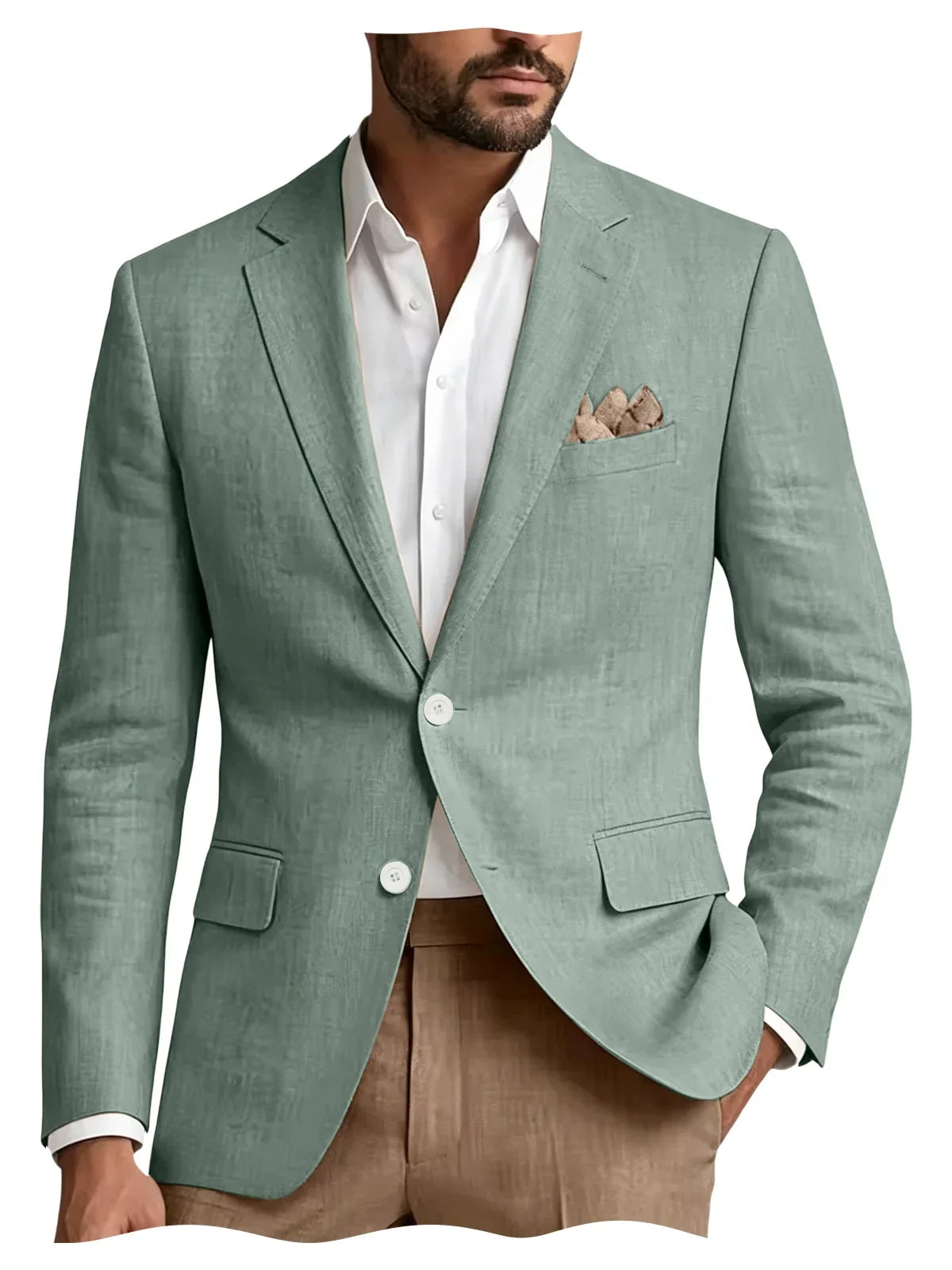 Men's Linen Blazer Notch Lapel 2 Buttons Slim Fit Casual Sport Jacket Lightweight Breathable Summer Business Wedding Daily Wear