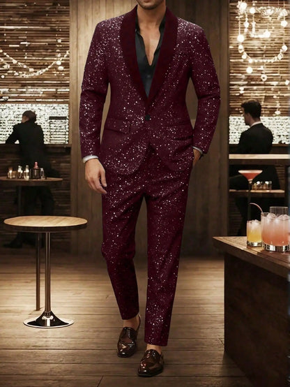 High-quality Fashionable Banquet Party Men's Clothing - European-style Shiny Banquet Stylish Men's Suit Sets