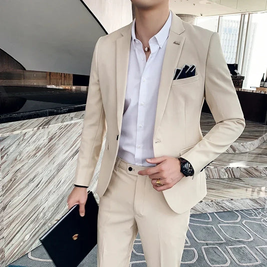 Men's Slim Fit Two-Piece Suit for Business, Wedding & Formal Occasions – Solid Color