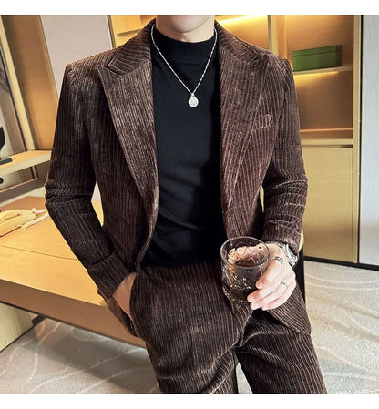 Winter Chenille Velvet Suit Jacket for Men Slim Fit Casual Business Formal Jacket Wedding Groom Social Office Blazer Masculino