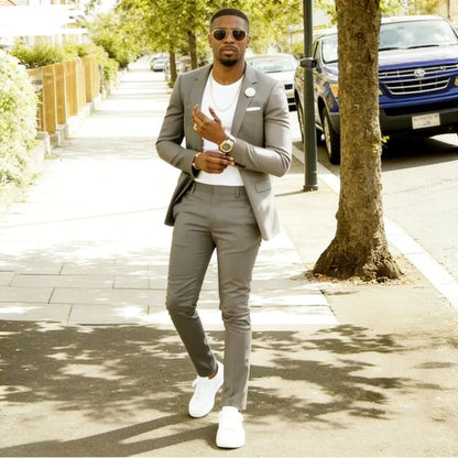 Smart Casual Slim Fit Men Suits 2 Piece Groom Tuxedos Single Breasted Blazer Pants Sets Prom Business Costume Homme Men Outfits