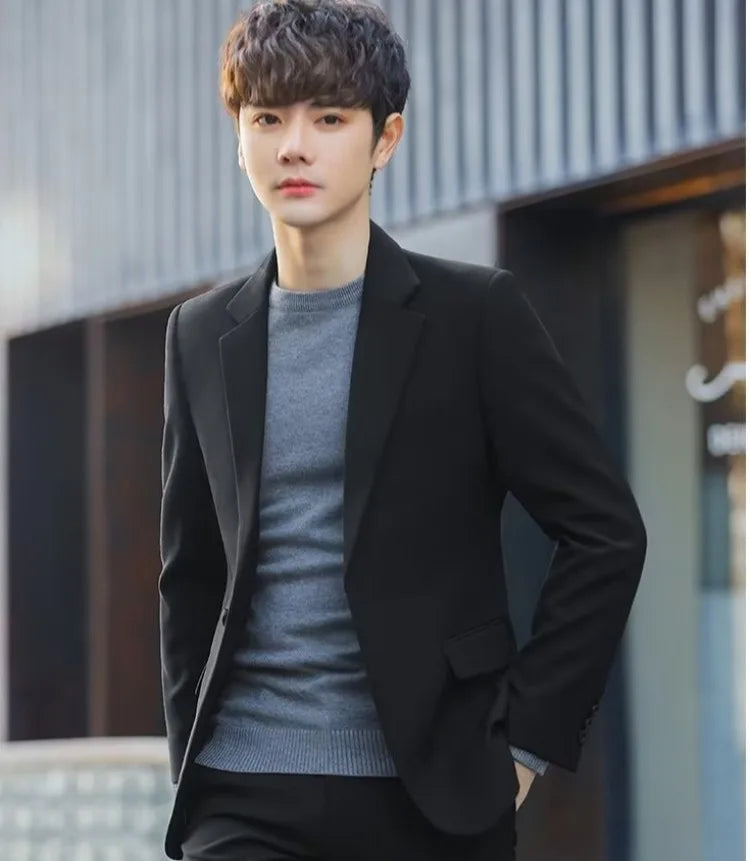 2026 Men's Korean Style Loose Retro Casual Blazer Spring Autumn Versatile Trendy Suit Jacket