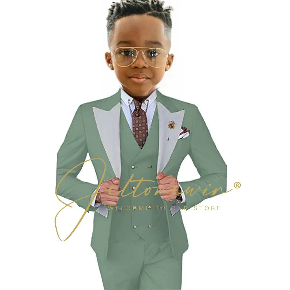 Suits For Boy Jacket Vest Pants 3 Pieces Dark Green Birthday Costume Flower Boys Formal Party Suit Kids Wedding Suit Tuxedo