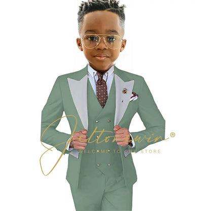 Suits For Boy Jacket Vest Pants 3 Pieces Dark Green Birthday Costume Flower Boys Formal Party Suit Kids Wedding Suit Tuxedo
