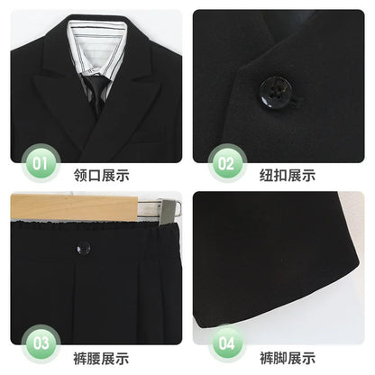 School Boys Double Breasted Blazer Suit Set with Wide Leg Pants Formal Streetwear Outfit for Kids Toddlers Wedding Birthday Part