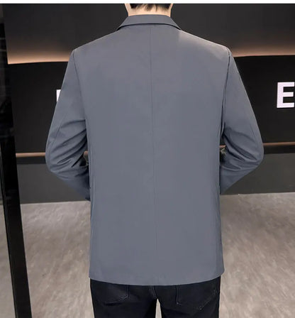 Men's Summer Thin Casual Blazer Solid Color Sun Protection Single Suit Jacket Lightweight Breathable Outerwear