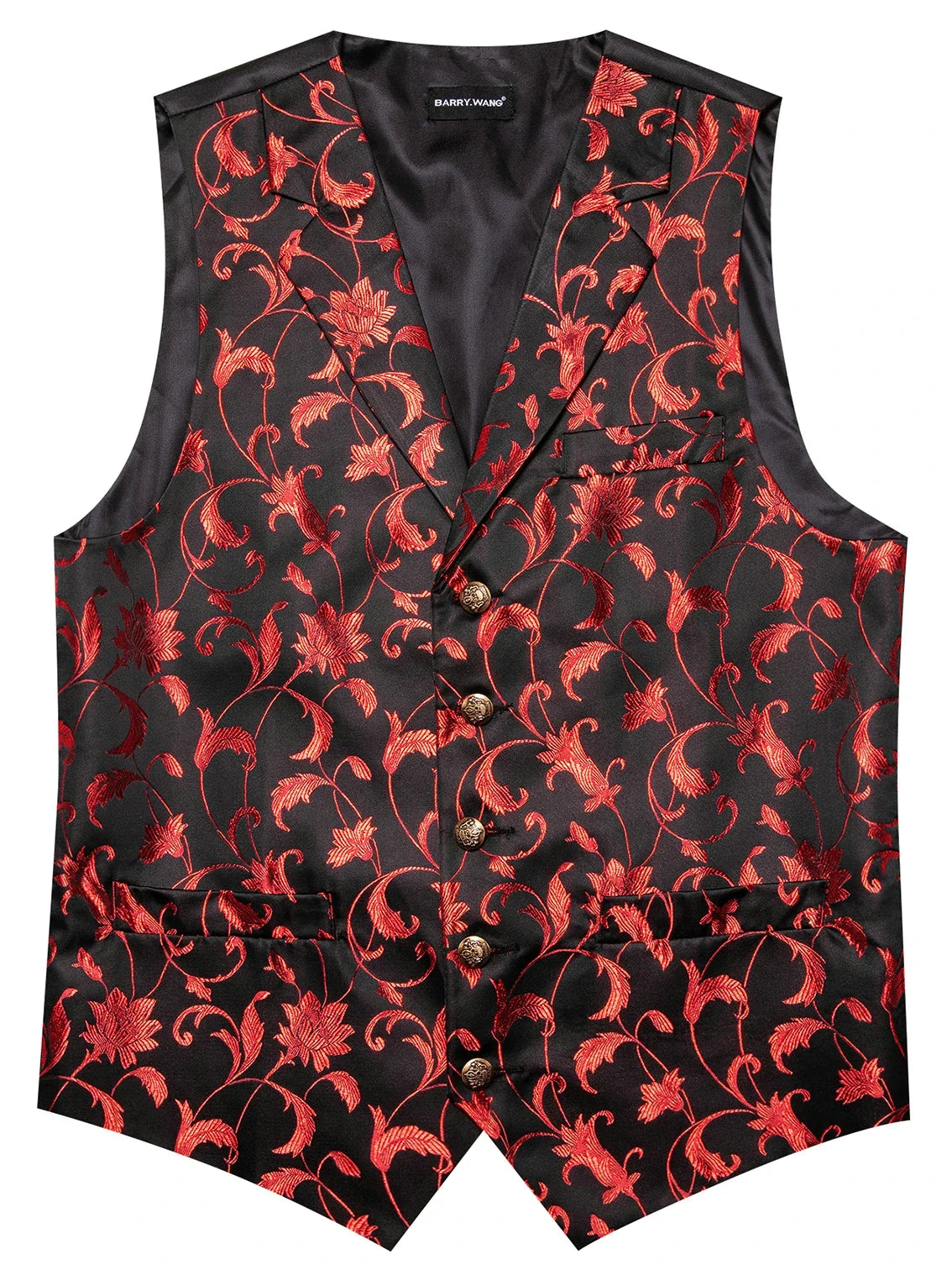 Men's Red Jacquard Floral Vest Notched Lapel Collar – Formal Waistcoat & Bowtie Set