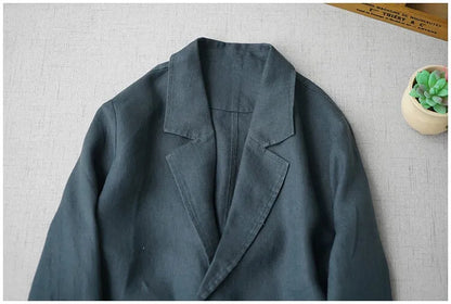 Elegant Long Sleeve Women's Linen Suit Jacket Thin Outerwear New Spring Fashion Ladies' Classic Versatile Pure Cotton Blend